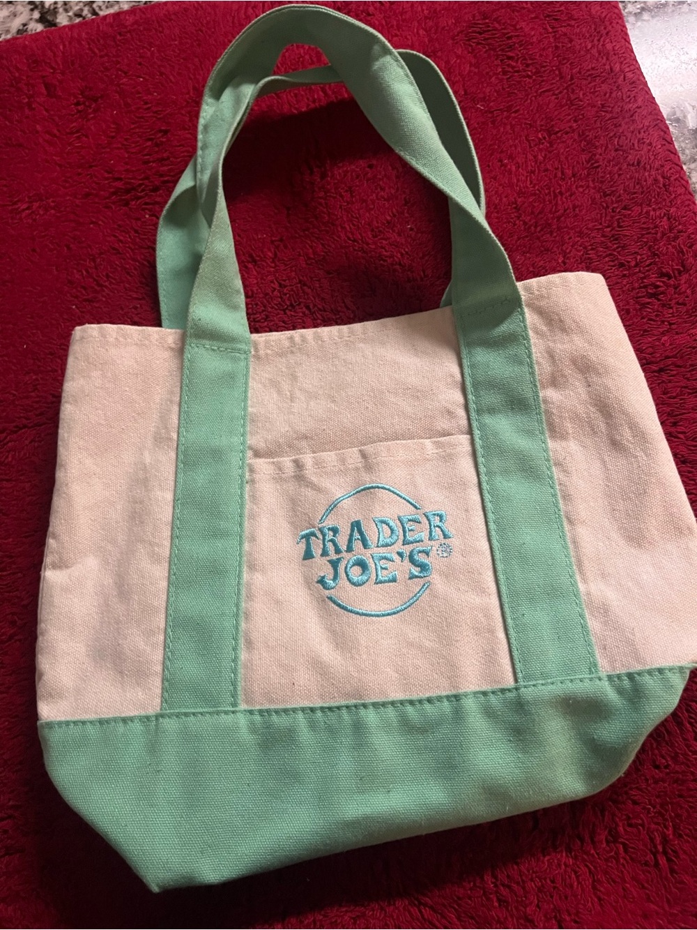 Trader Joe’s Mini Canvas Tote/Lunch Bag Pastel Mint Green Natural Reusable 13” - Picture 4 of 10
